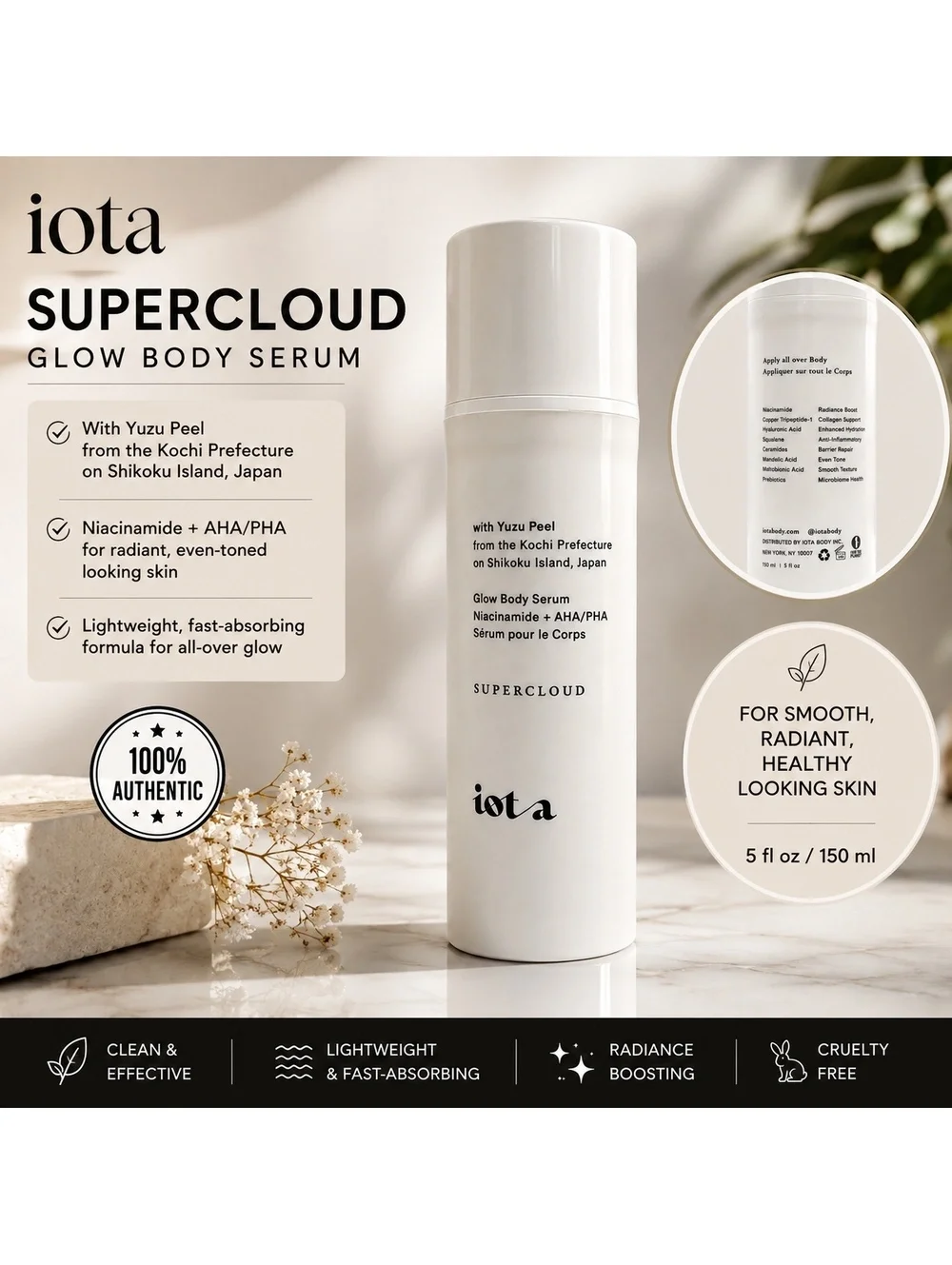 iota Supercloud Glow Body Serum with Yuzu Peel and Niacinamide 5 fl oz / 150 ml